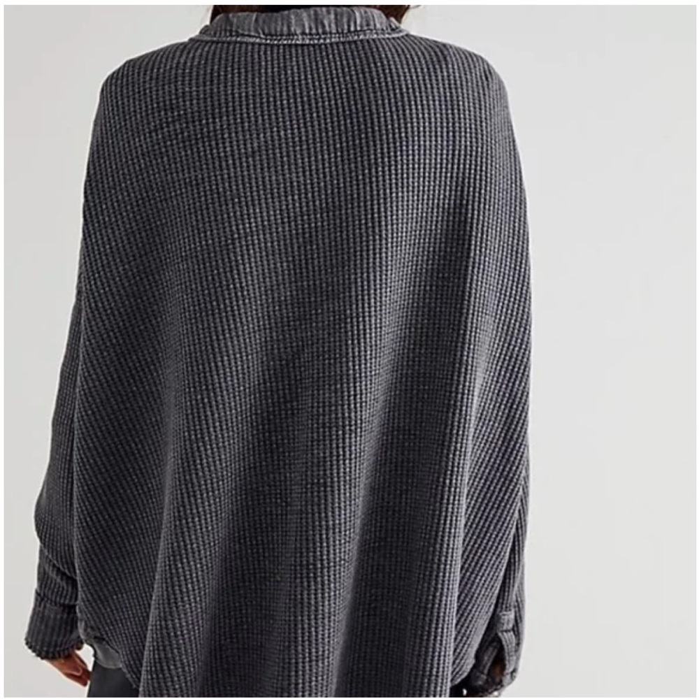 Free People Scout jacket Fp one charcoal black gray  Waffle Knit pocket button - Picture 3 of 3